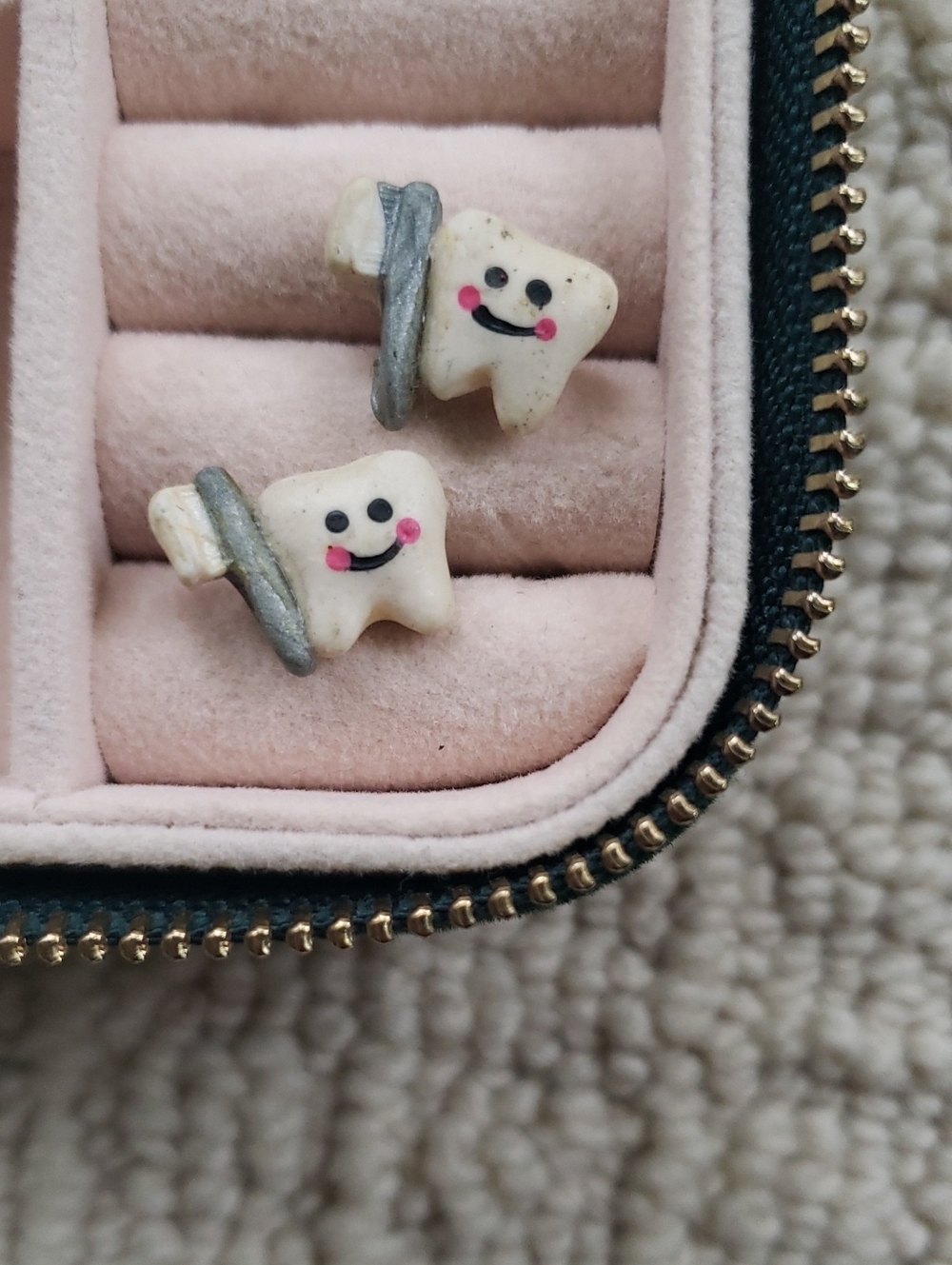 Cute Tooth Smile Stud Earrings for Kids - White and Pink